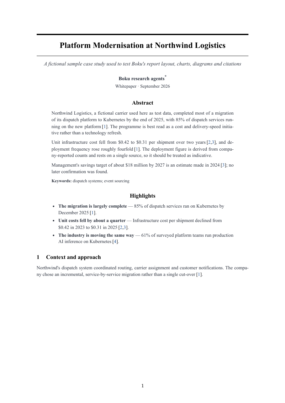 First page of a whitepaper in Boku's paper layout: centred title between rules, author line, abstract, keywords, highlights and section 1